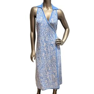 Diane von Furstenberg Target Blue White Zebra Knit Wrap Midi Dress XL NWT